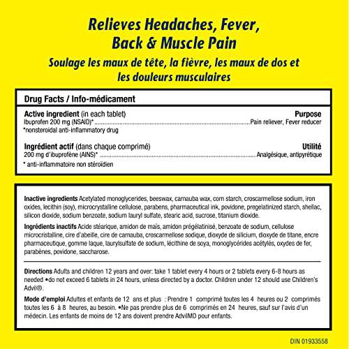 Advil Regular Strength Ibuprofen Pain Relief Tablets, Fast Acting Pain Relief for Migraine, Arthritis, Back, Neck, Joint, and Muscle Relief, 200mg (24 Count)