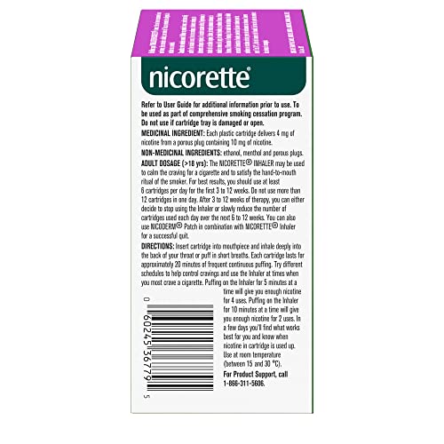 Nicorette Nicotine Inhaler, 4mg Delivered, 42 Cartridges, Quit Smoking Aid and Smoking Cessation Aid