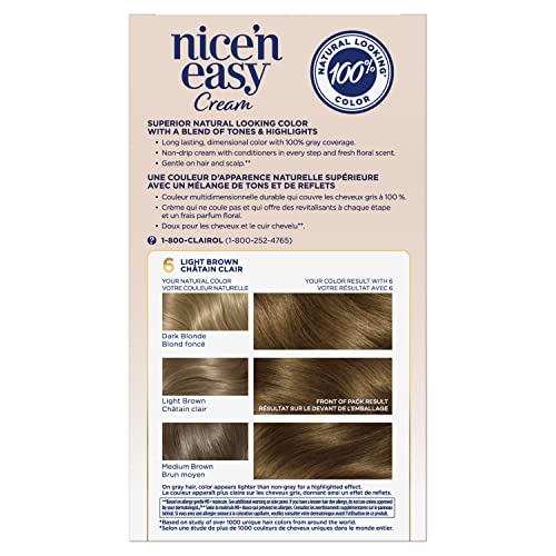 Clairol Nice'n Easy Permanent Hair Dye, 6 Light Brown Hair Color, 1 Count