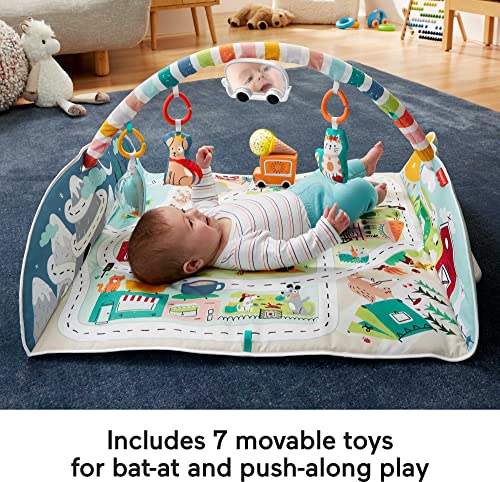 Fisher-Price Large Activity City Gym To Jumbo Playmat With Music Lights Vehicles & Baby Toys For Infant To Toddler Play