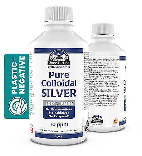 Colloidal Silver 10ppm 600ml - Colloidal Silver Liquid Minerals Trace Minerals - Colloidal Copper Supplements - Silver Colloidal Minerals Liquid - Formulated & Made in Canada