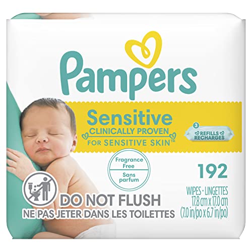 Pampers Baby Wipes, SENSITIVE, 3X Refill Packs, 192 Count