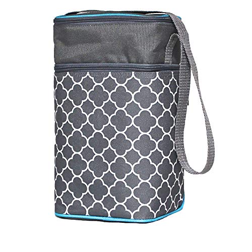 J.L. Childress 6 Bottle Cooler, Insulated Breastmilk Cooler & Lunch Bag for Baby Food & Bottles, Leak-Proof & Heat-Sealed, Ice Pack Included, Grey/Teal Clover (3105GY-CL)