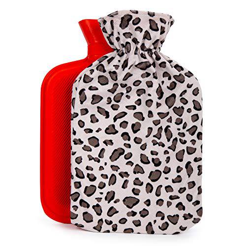 Bodico Cute Leopard Print Novelty Gift Cozy Hot Water Bottle with Cover-1.7L, Brown-Perfect for Winter Season, Heating Pad to Relieve Pain for Muscles,Stress and Cramps