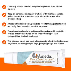 Ameda Triple Zero Lanolin Nipple Cream | Moisturizing Body Cream for Sore Nipples from Breast Feeding (35 gram) | 100% Natural Lanolin