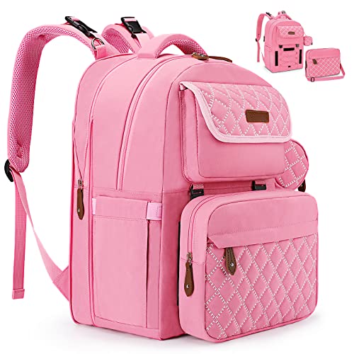 Maelstrom Diaper Bag Backpack - Expandable Large Baby Bag for 2 Kids/Twins Baby Stuff (45L MAX), with Removable Cross Body Bottle Bag for Mom/Dad,Stylish Nappy Bag Gift for Boys/Girl-Pink