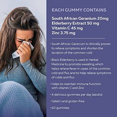 Nature's Way Sambucus Cold and Flu Relief Original Elderberry Gummies – Used in Herbal Medicine to Help Relieve Symptoms (Cough, Runny Nose and Sore Throat) in Adults, 60 Gummies