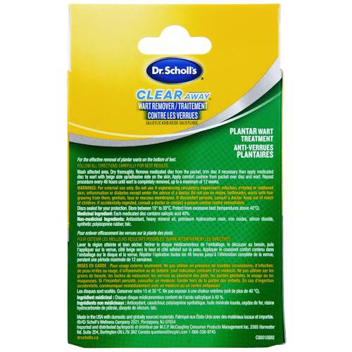 Dr. Scholl's Clear Away Wart Remover Salicylic Acid 24 medicated cover up discs. Clinically Proven Fast, effective removal of Common Warts and Plantar Warts