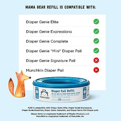 Mama Bear Diaper Pail Refills for Diaper Genie Pails, 270 Count (Pack of 4)