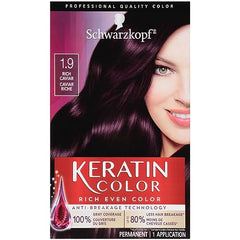 Schwarzkopf Keratin Color Permanent Hair Color Cream, 1.9 Rich Caviar(Packaging May Vary), Pack of 1