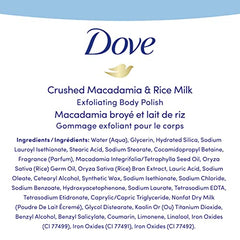 Dove Exfoliating Body Polish moderate exfoliant Macadamia & Rice Milk gentle to skin microbiome 298 g