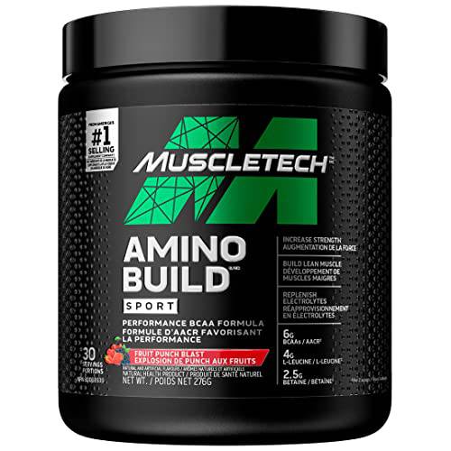 Post Workout BCAA Amino Acid, MuscleTech Amino Build Sport, BCAAs, Muscle Builder & Muscle Recovery Powder, Featuring L-Leucine & Betaine, BCAAs Amino Acids Supplement, Fruit Punch Blast (30 Servings)