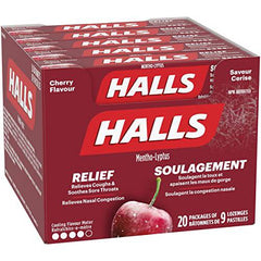 Halls Cherry Cough Drops 9 count, 20 Packs