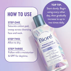 Bioré Hydrate & Glow Toner, Alcohol Free Facial Toner for Dry, Sensitive Skin, infused with Prebiotics, 2% Lactic Acid and Coconut Water | Dermatologist Tested, Cruelty Free and Fragrance Free (235mL)