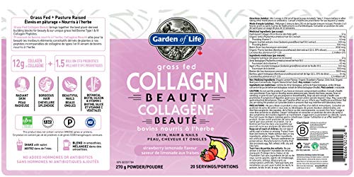Hydrolyzed, Grass Fed Collagen Beauty for Skin, Hair & Nails | 12g Collagen Per Serving | Strawberry Lemonade Flavour | Contains Biotin, Silicon & Vitamin C | Paleo Certified, Non-GMO Verified, Gluten Free Certified, & Keto Certified