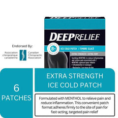 Deep Relief Extra Strength Ice Cold Pain Relief Patch, Reduces Inflammation, Relieve Backache and Muscle Pain, 6 count, (Pack of 1)