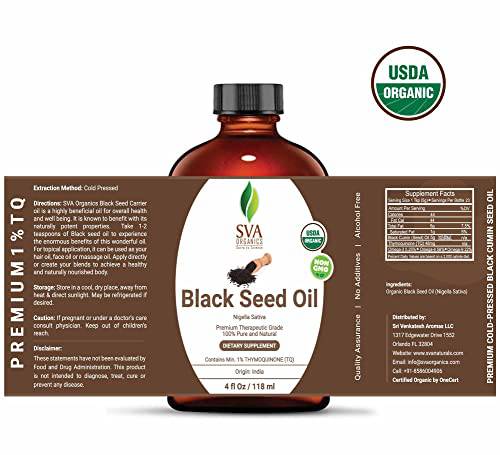 SVA ORGANICS Therapeutic Grade Black Cumin Seed Oil Virgin Unrefined 4 Oz (118 Ml) Organic Cold Pressed Nigella Sativa Kalonji 100% Pure Natural USDA Certified