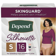 Depend Silhouette Adult Incontinence Underwear for Women, Maximum Absorbency, Small, Pink & Black, 16 Count