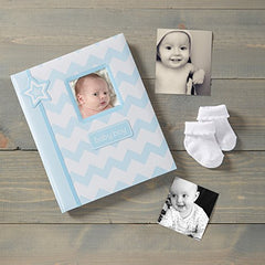 Lil' Peach Chevron Baby Memory Book, Blue