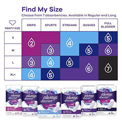 Always Discreet, Incontinence & Postpartum Pads For Women, Size 6 Drops, Extra Heavy Long Absorbency, 45 Count