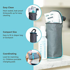 J.L. Childress Breastmilk Cooler & Baby Bottle Bag, Insulated & Leak Proof, Ice Pack Included, Single Bottle, Grey/Teal