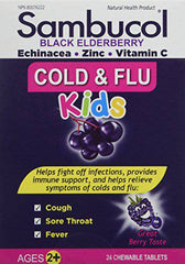 Sambucol Black Elderberry Cold & Flu Kids | Relieves Cold & Flu Symptoms | Immune Support & Antioxidant | Gluten Free | 24 Chewable Tablets, blue