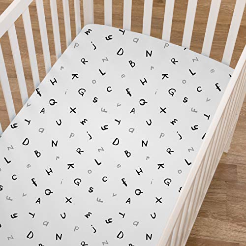 American Baby Company Printed 100% Cotton Jersey Knit Fitted Crib Sheet for Standard Crib and Toddler Mattresses, Alphabet, for Boys and Girls, 28x52x9 Inch (Pack of 1)