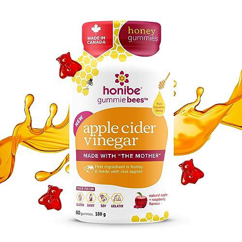 Honibe Apple Cider Vinegar Gummies for Kids and Adults | Honey-Based Vitamins Made in Canada | Organic Apple Cider Vinegar Gummies with the Mother | Keto Apple Cider Vinegar Gummies | 60 gummies