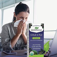 Nature's Way Sambucus Organic Cold and Flu Care – Elderberry Syrup Used in Herbal Medicine to Help Relieve Symptoms (Coughs and Sore Throats) in Adults, 120 ml