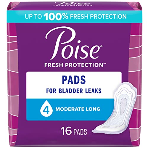 Poise Incontinence Pads & Postpartum Incontinence Pads, 4 Drop Moderate Absorbency, Long Length, 16 Count