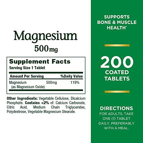 Nature’s Bounty Magnesium, Bone and Muscle Health, Tablets, 500 mg, 200 Ct