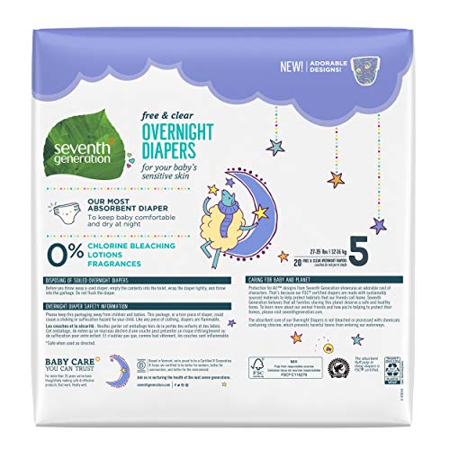 Seventh Generation Overnight Diapers, Size 5, 20 Count