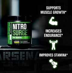 NITROSURGE Pre Workout Supplement - Endless Energy, Instant Strength Gains, Clear Focus, Intense Pumps - Nitric Oxide Booster & Preworkout Powder with Beta Alanine - 30 Servings, Green Apple