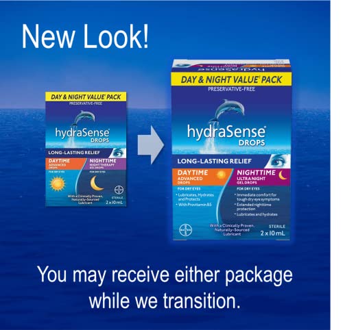 hydraSense Eye Drops Day and Night Pack, For Dry Eyes, Fast and Long-Lasting Relief, Preservative Free, Naturally Sourced Lubricant, Twin Pack (2 x 10 mL), 20 mL
