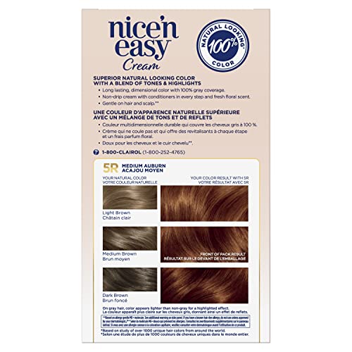 Clairol Nice'n Easy Permanent Hair Dye, 5R Medium Auburn Hair Color, 1 Count