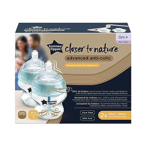 Tommee Tippee Closer to Nature 2-Pack Anti-Colic Bottle, Clear, 5 Ounce