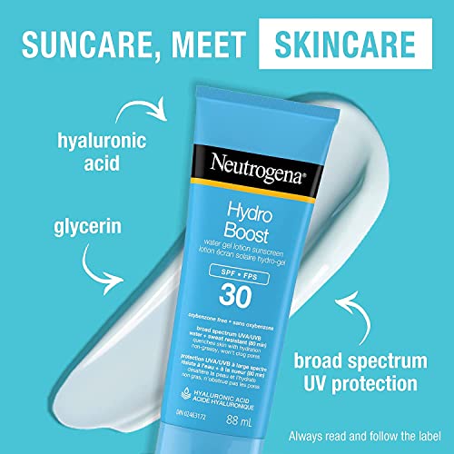 Neutrogena Hydro Boost Water Gel Lotion Sunscreen SPF 30 with Hyaluronic Acid, Non-Comedogenic, Water Resistant, 88 m