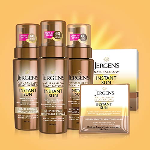 Jergens Natural Glow Instant Sun Self Tanning Towelettes, Medium Bronze Shade (6 Count)