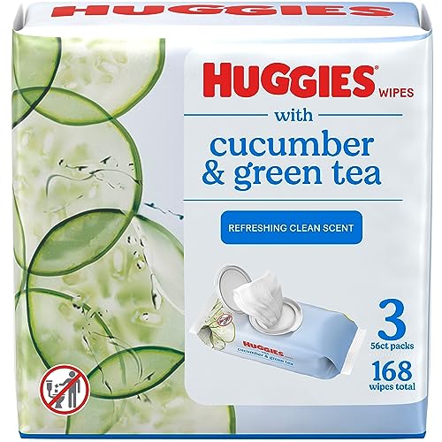 HUGGIES Refreshing Clean Scented Baby Wipes, Hypoallergenic, 3 Disposable Flip-top Packs (168 Total Wipes)