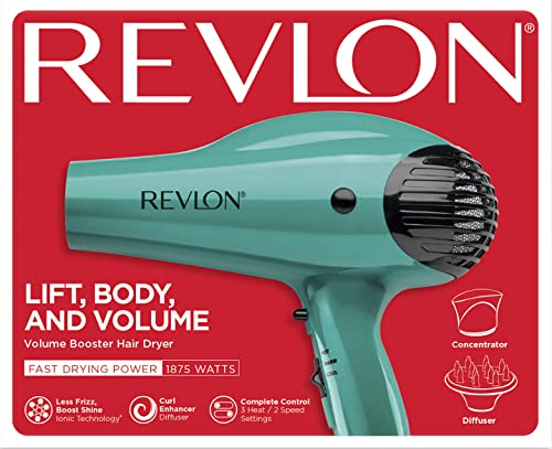 Revlon Volume Booster Hair Dryer | 1875W for Voluminous Lift and Body, (Green)