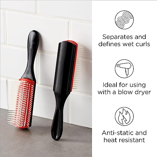 Diane 9-Row Professional Styling Brush, Nylon Pins for Thick or Curly Hair, Use with Wet Hair and Distributing Conditioner or Product, Blowdrying, Black & Red