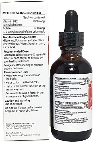 GNA Natuals Vitamin B12 with Folate Vegan Friendly Liquid