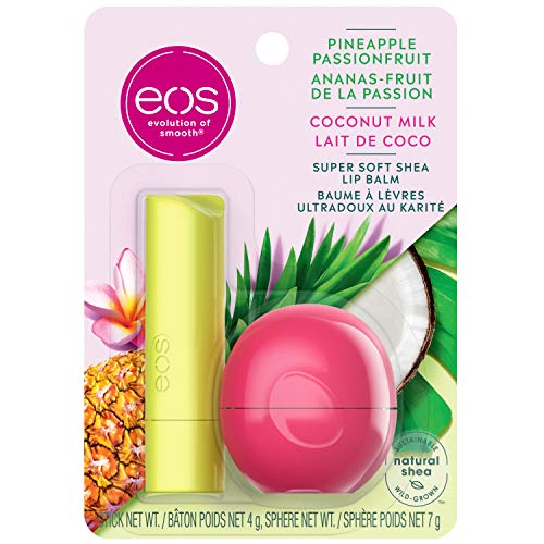 eos Super Soft Shea Lip Balm Stick and Sphere, Pineapple Passionfruit and Coconut Milk, 11g