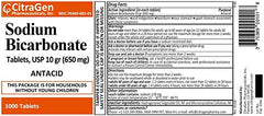Sodium Bicarbonate Tablets USP 650 mg (10 Grains) for Relief of Acid Indigestion, Heartburn, Sour Stomach & Upset Stomach 1000 Tablets per Bottle by CitraGen Pharmaceuticals Inc