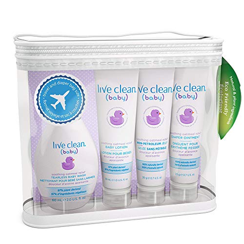 Live Clean Baby Diaper Bag Essentials Gift Set, Soothing Oatmeal Relief, Travel Size, 4 Piece