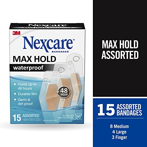 Nexcare Max Hold waterproof bandages, Assorted, 15count