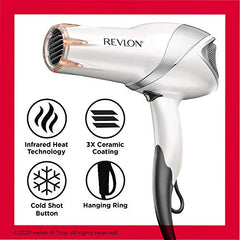 REVLON 1875 Watts Infrared Heat Hair Dryer for Max Drying Power, White