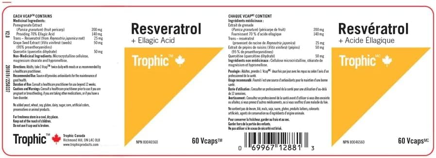 Trophic Resveratrol + Ellagic Acid, 60 Count