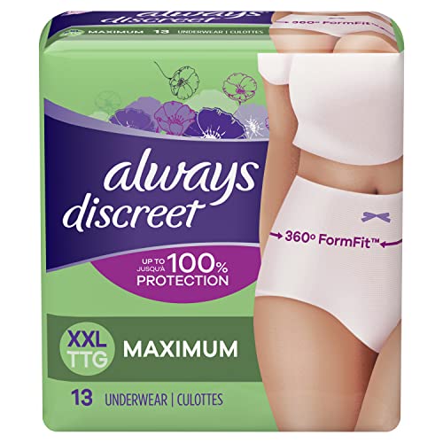 Always Discreet, Incontinence & Postpartum Underwear For Women, Maximum Protection, XX-Large, 13 Count