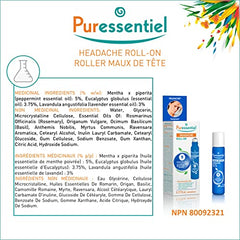 PURESSENTIEL - Headache Roll-On with 9 essential oils - Used to relieve headaches - Used as calmative - 100% pure and from natural sources - 5ml